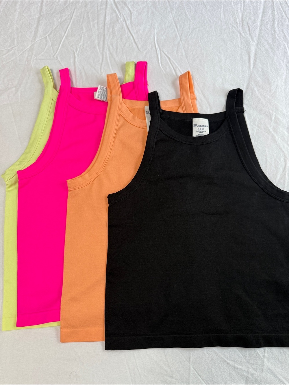 Set of 4 Ribbed Tank Tops — Black, Peach, Hot Pink, Neon Lime
